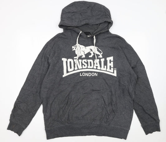 Lonsdale Men's Grey XL Pullover Hoodie with Logo Print