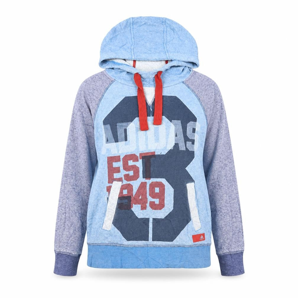 Adidas Womens Blue Graphic Pullover Hoodie Size S Cotton Blend