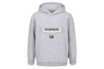 Front view of Napapijri boys’ grey hoodie size 162cm pullover logo sweatshirt