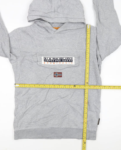 Back view of Napapijri boys’ grey hoodie size 162cm pullover logo sweatshirt