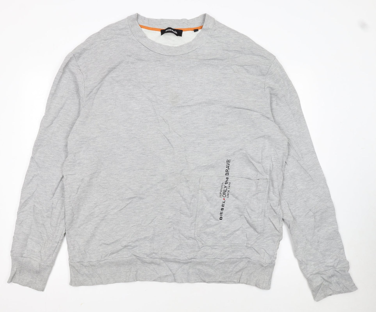 Diesel Men's Grey XL Crew Neck Logo Sweatshirt Pullover