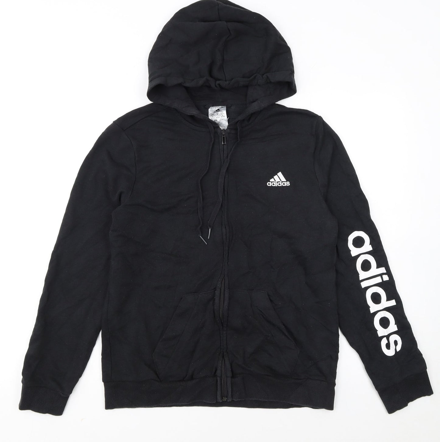 Adidas Womens Black Full Zip Hoodie Size 12-14 Cotton Blend