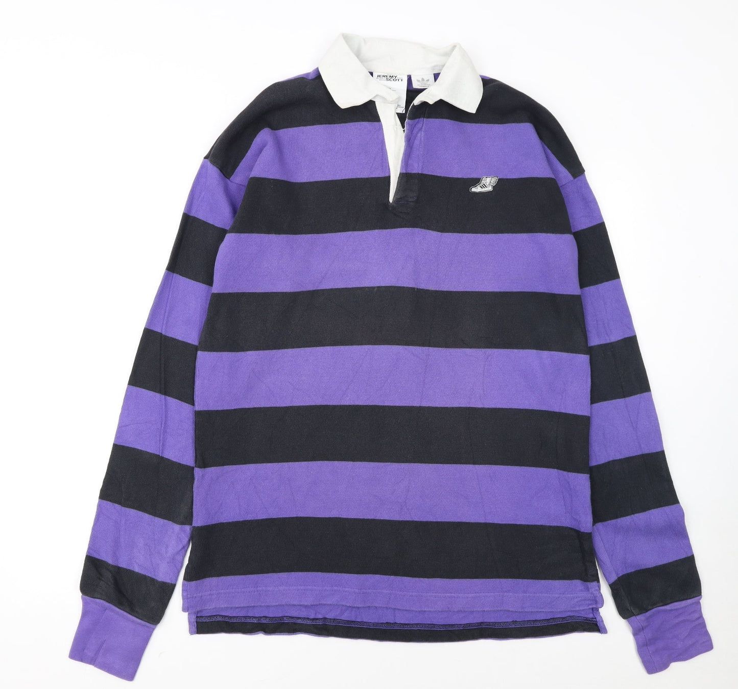 Adidas Jeremy Scott Men's Purple Striped Long Sleeve Polo Rugby Shirt M