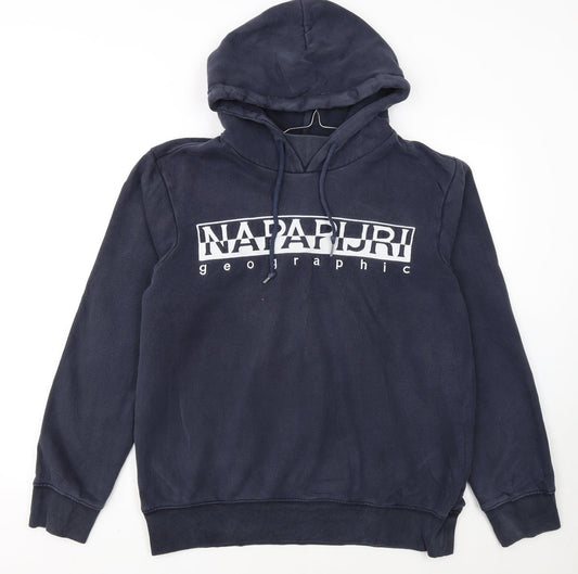 Napapijri Men's Blue Pullover Hoodie L Fleece Lined