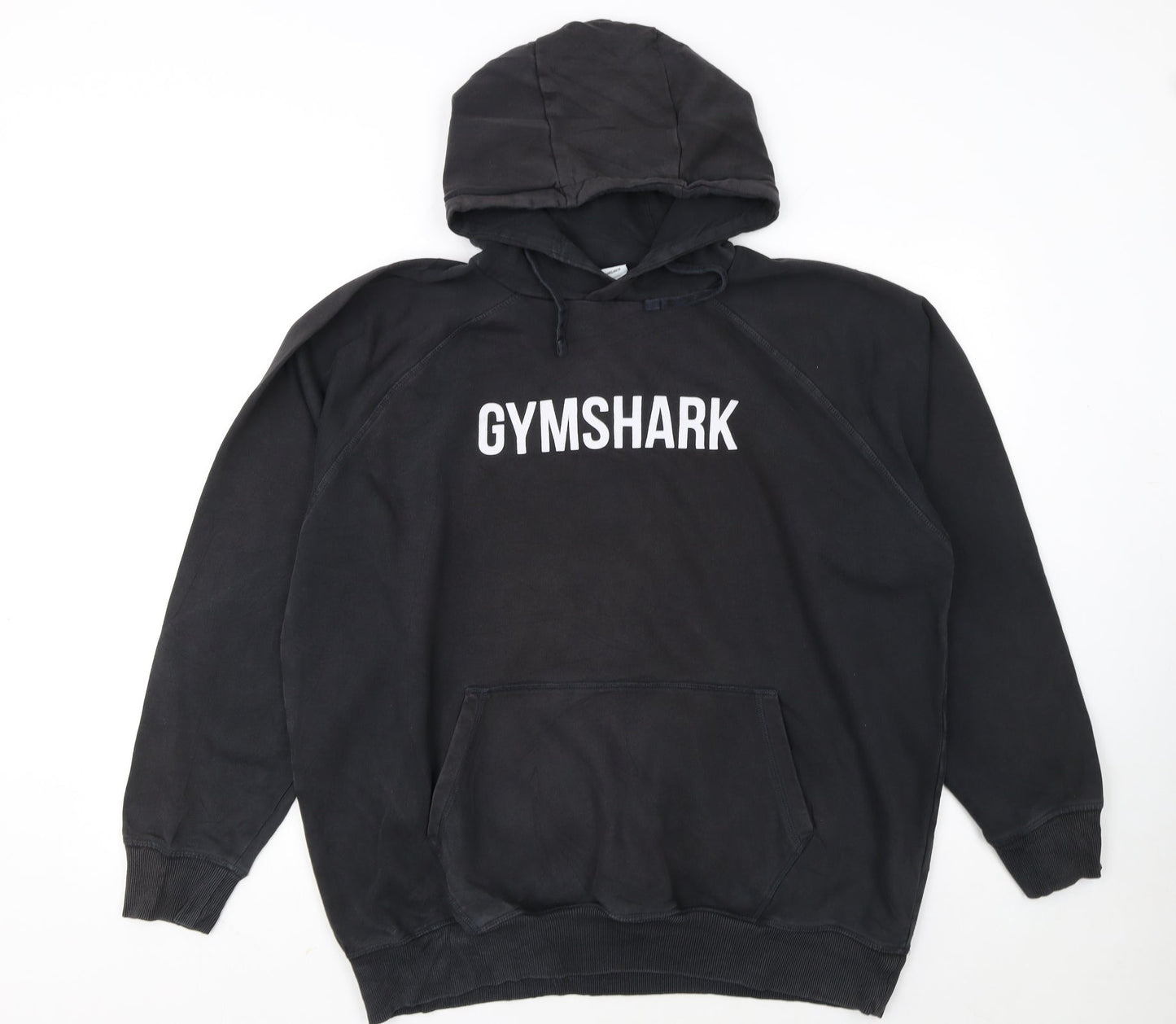 Gymshark Men Black Pullover Hoodie L Logo Fleece Sweatshirt