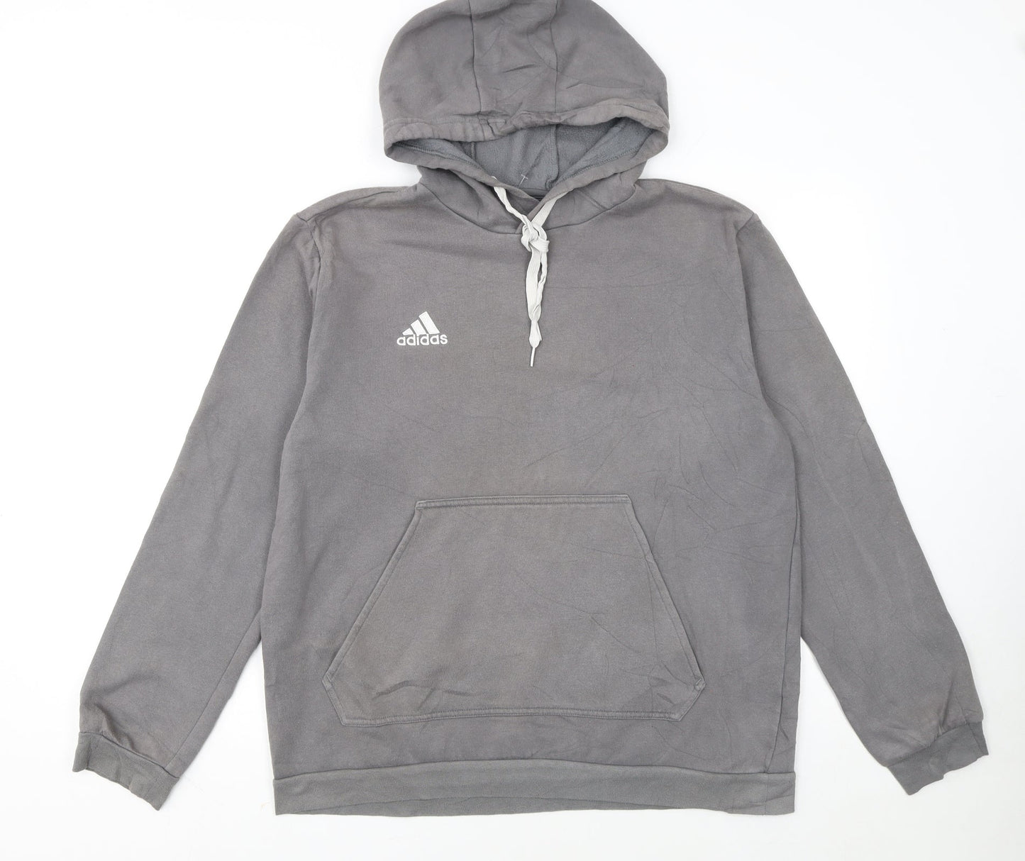 Adidas Men's Grey Pullover Hoodie L Hooded Sweatshirt Graphic Logo