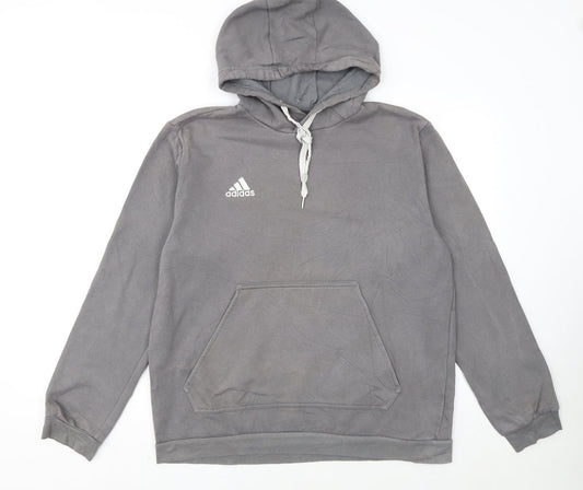 Adidas Men's Grey Pullover Hoodie L Hooded Sweatshirt Graphic Logo