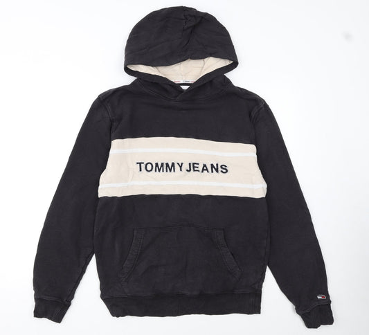 Tommy Jeans Men's Black S Pullover Hoodie with Logo Embroidery