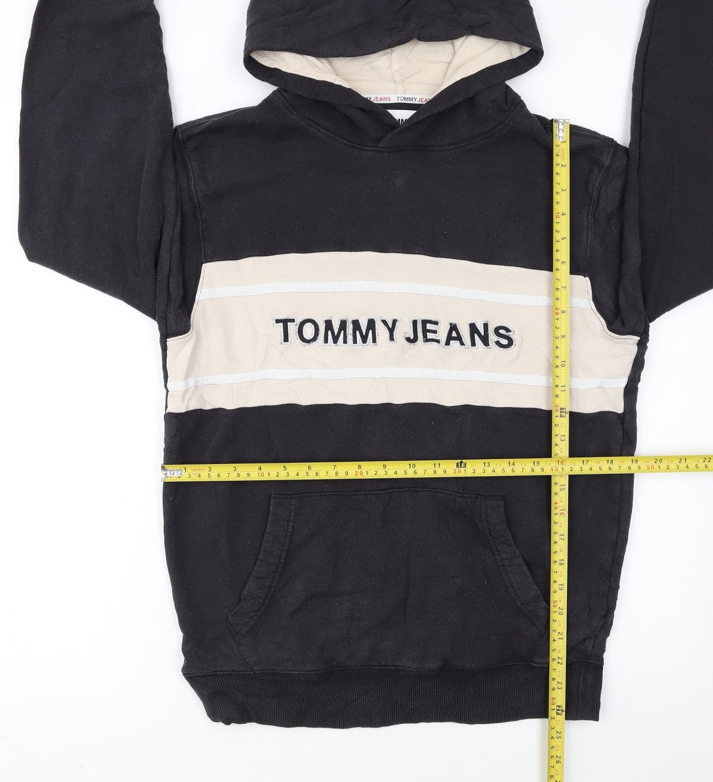 Tommy Jeans Men's Black S Pullover Hoodie with Logo Embroidery