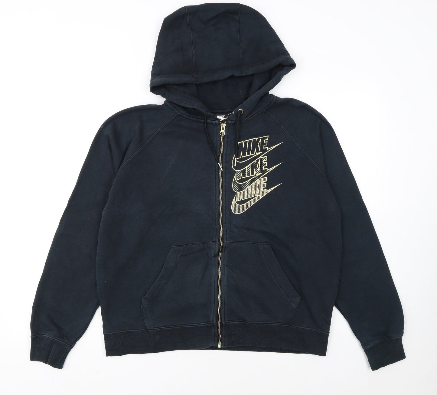 Nike Womens Black Full Zip Hoodie Small Cotton Blend Logo Print