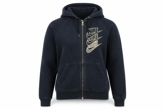 Nike Womens Black Full Zip Hoodie Small Cotton Blend Logo Print