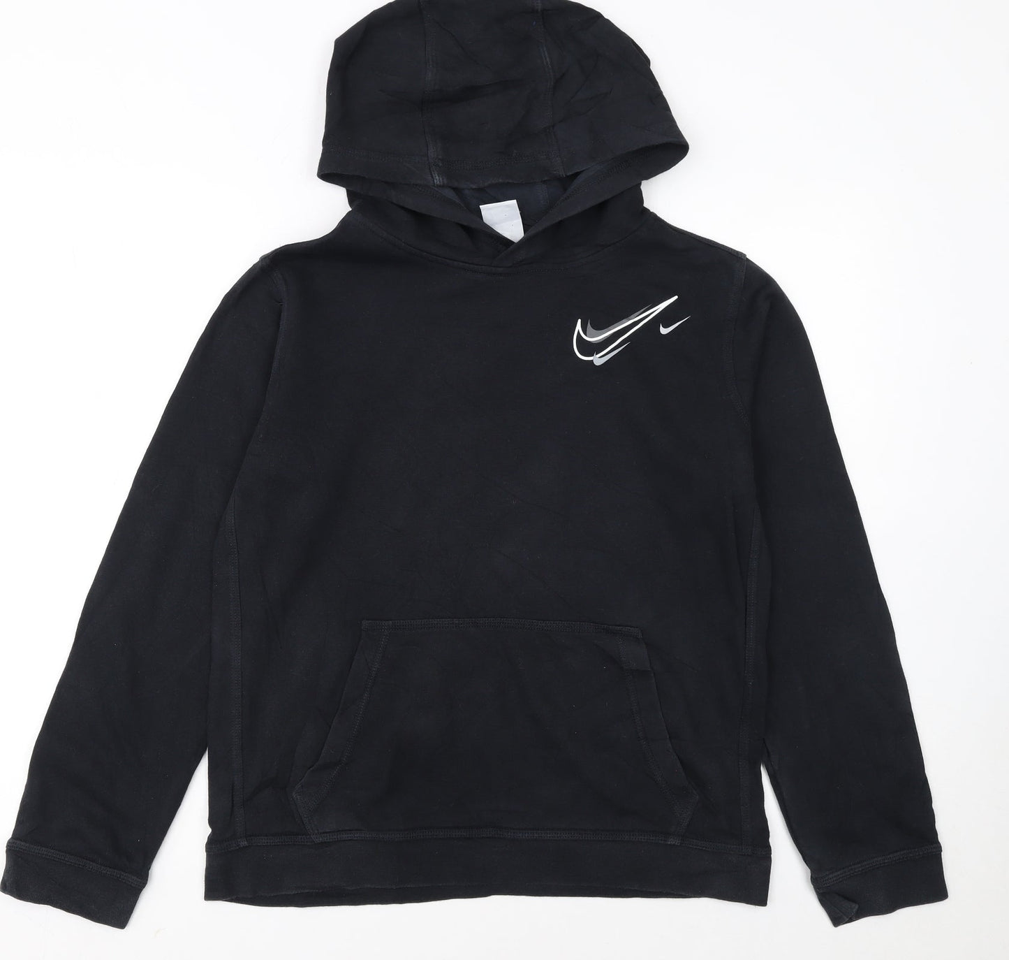 Nike Boys Black XL Pullover Hoodie with Logo Graphic Print