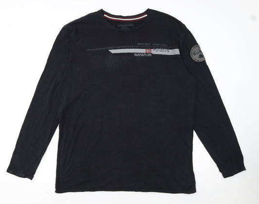 Napapijri Men's Black 3XL Long Sleeve Crew Neck Graphic T-Shirt