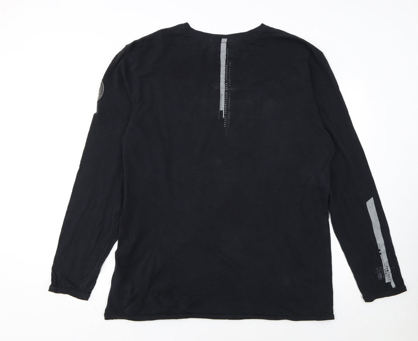 Napapijri Men's Black 3XL Long Sleeve Crew Neck Graphic T-Shirt