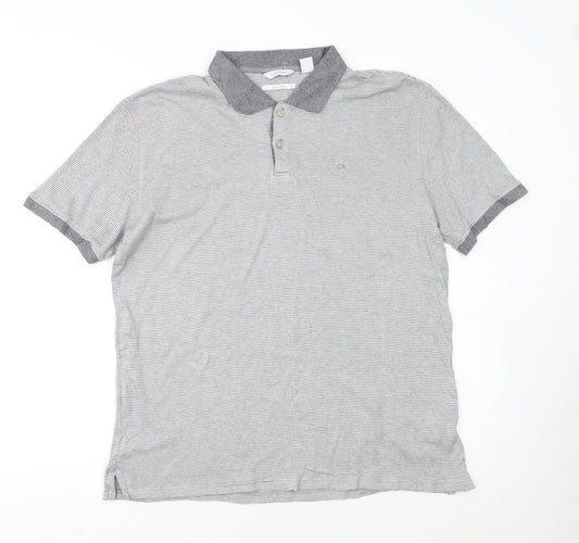 Calvin Klein Men’s Grey Striped Liquid Touch Polo Shirt Size M