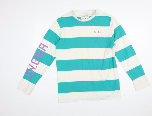 Jack Wills Men's Blue Striped Long Sleeve Cotton T-Shirt S