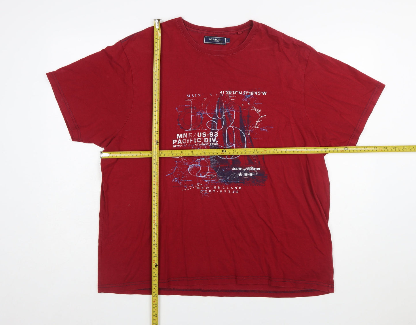 Maine New England Men's Red Graphic Print Cotton T-Shirt L