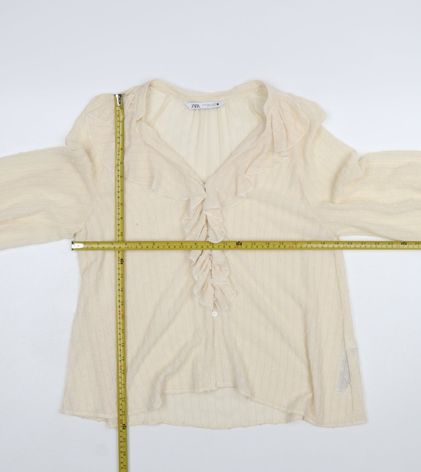 ZARA Women’s Beige Ruffle Long Sleeve Chiffon Blouse Size 12