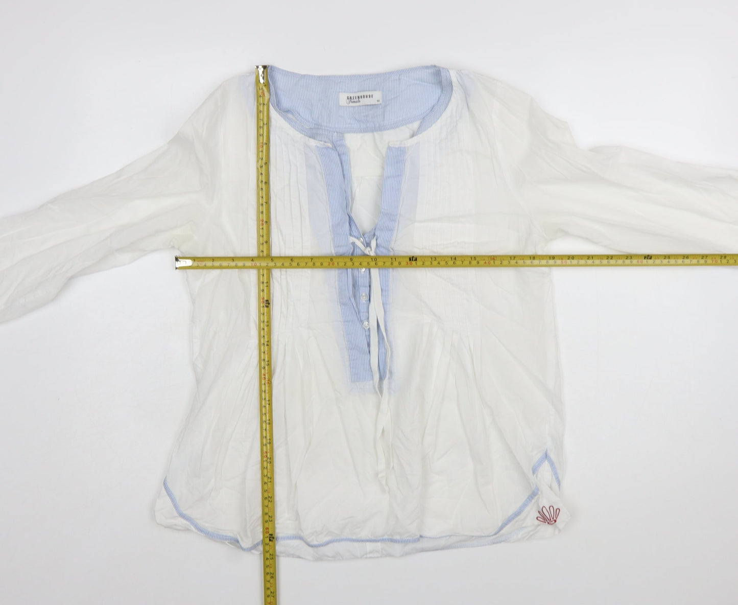Greenhouse Female Women’s White Cotton Tunic Style Long Sleeve Blouse Size 12