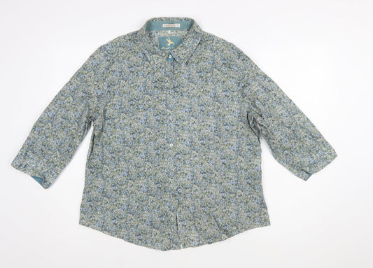 LLOYD'S Women's Blue Floral Cotton 3/4 Sleeve Button-Up Shirt Size 20