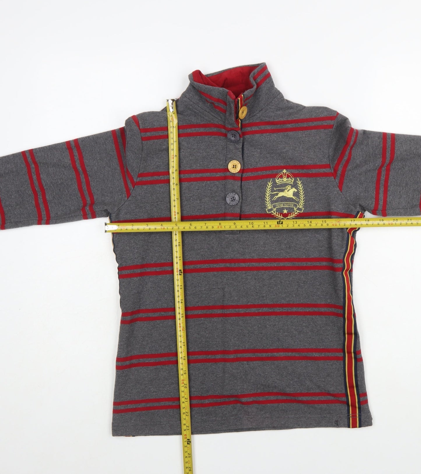 Tottie Womens Grey Striped Polo Shirt XS Cotton Long Sleeve