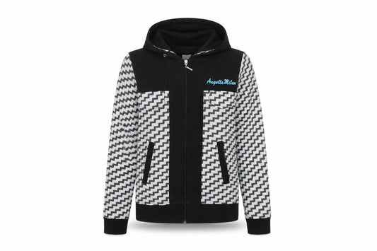 Angelle Milan Womens Black Grey Zigzag Full Zip Hoodie Size S