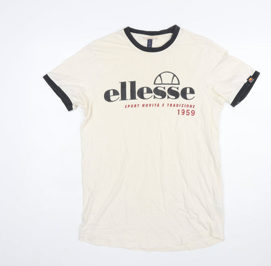 Ellesse Men's Beige Retro Graphic Print Short Sleeve T-Shirt Size S