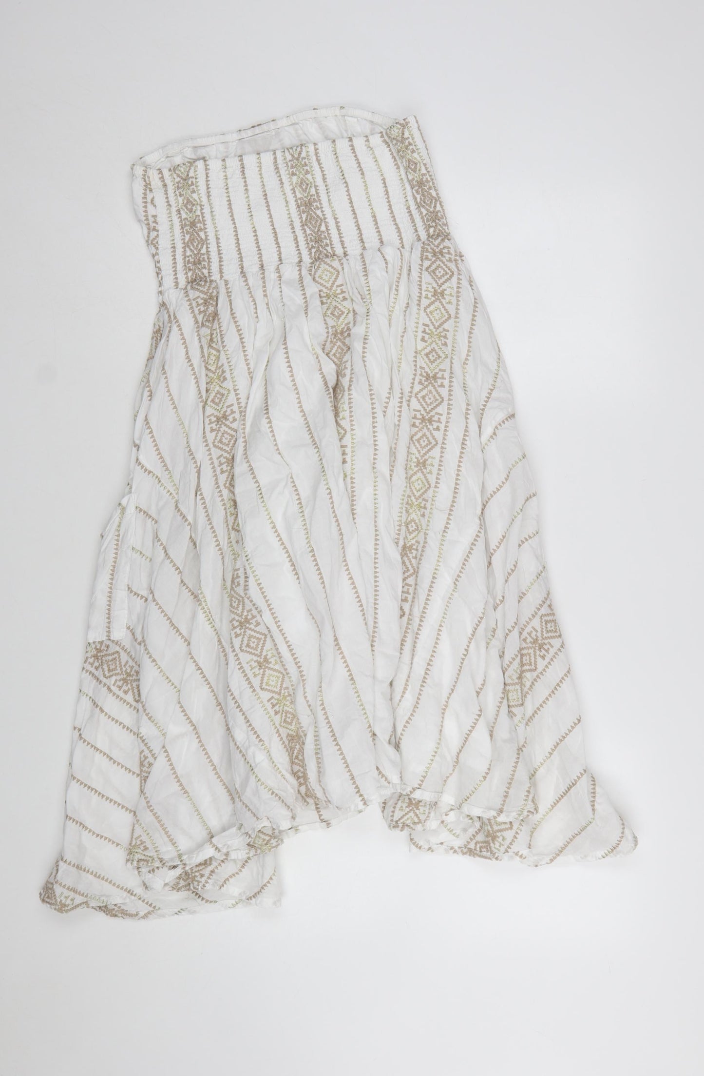 Monsoon Women White Cotton Bohemian Strapless Midi A-Line Dress Size 10