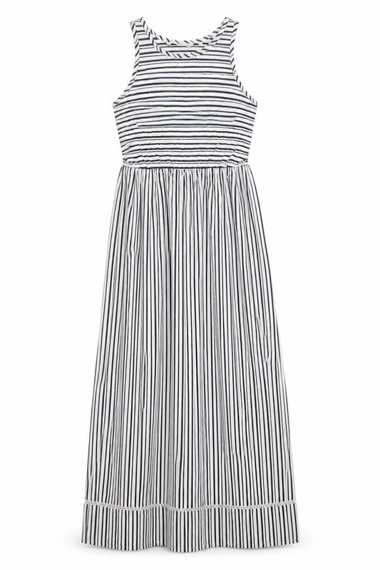 Next Women Black White Striped Cotton Maxi Dress Size 6