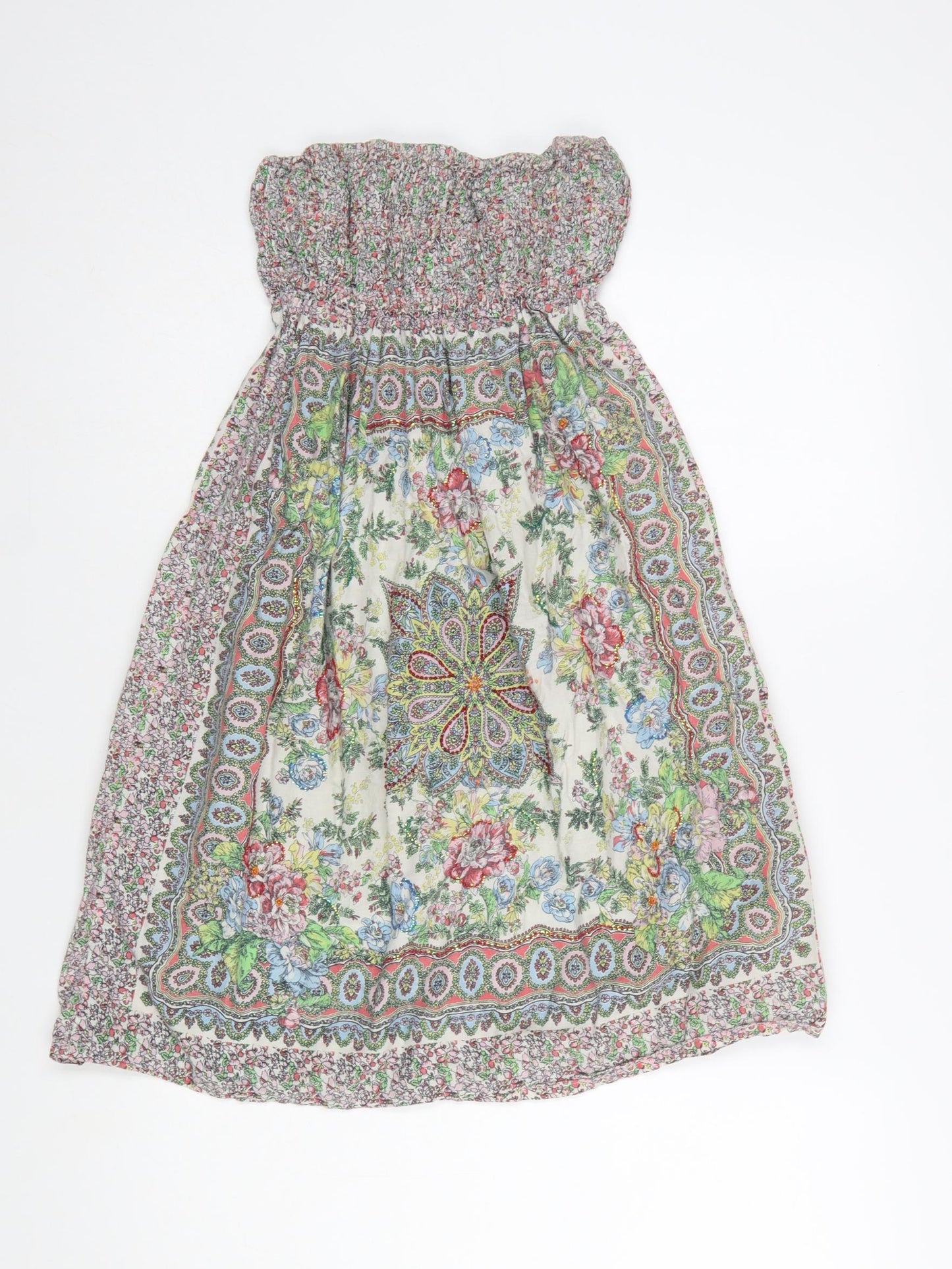New Look Women’s Multicoloured Floral Strapless Cotton Dress Size 8