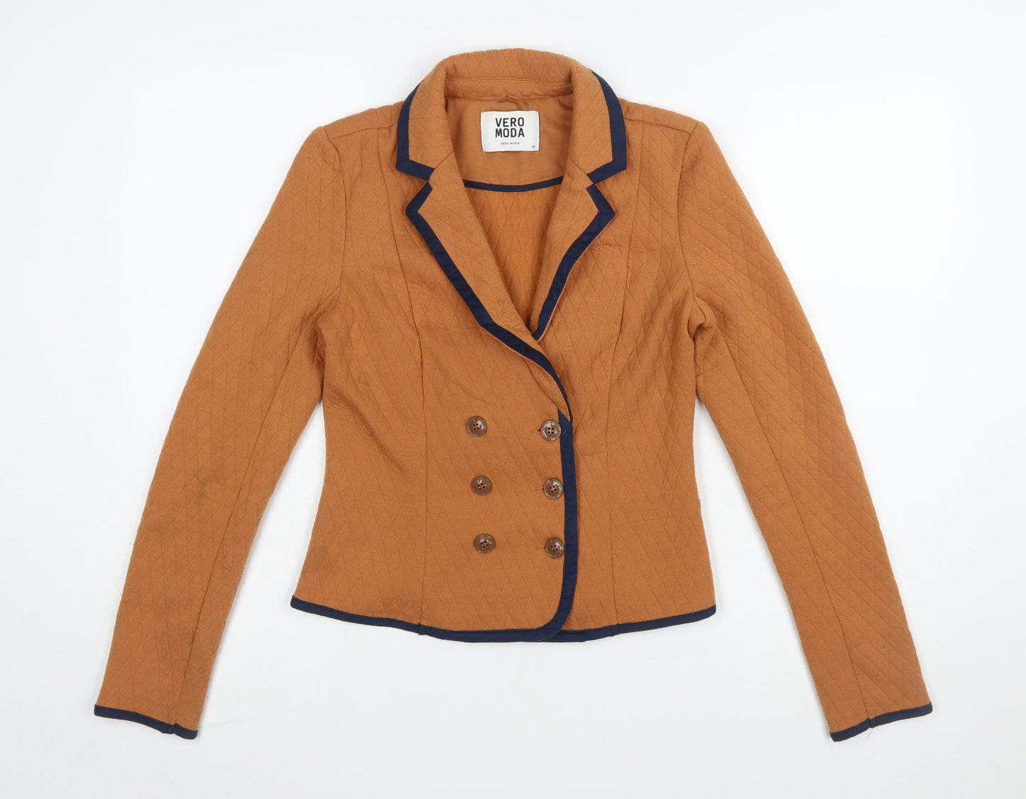 Vero Moda Women Brown Quilted Double-Breasted Blazer Size 8