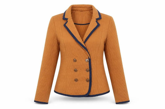 Vero Moda Women Brown Quilted Double-Breasted Blazer Size 8