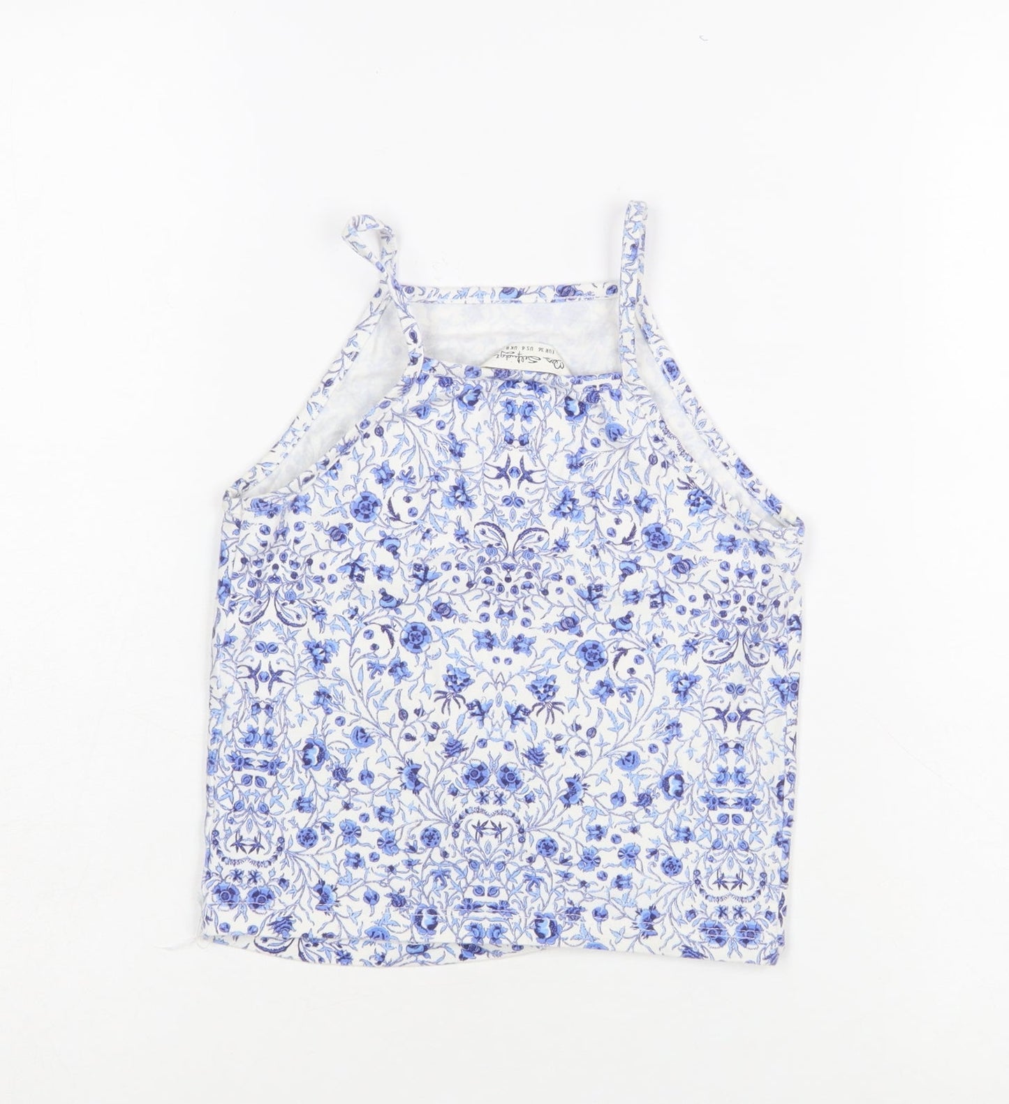 Miss Selfridge Women Blue Floral Halter Camisole Tank Top UK 8