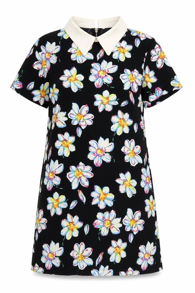 Glamorous Women’s Black Floral Collared Short Sleeve Shift Dress XS