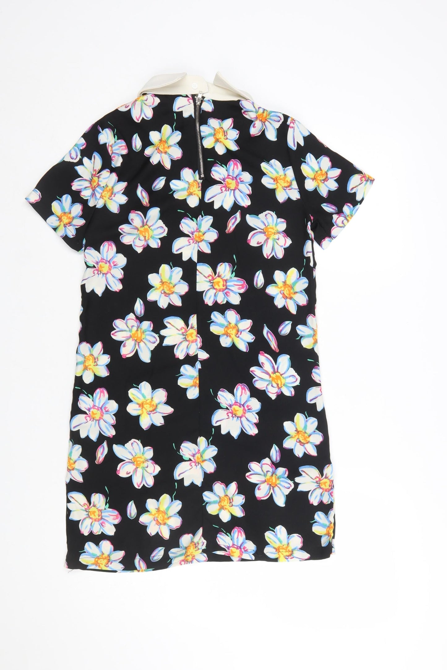 Glamorous Women’s Black Floral Collared Short Sleeve Shift Dress XS