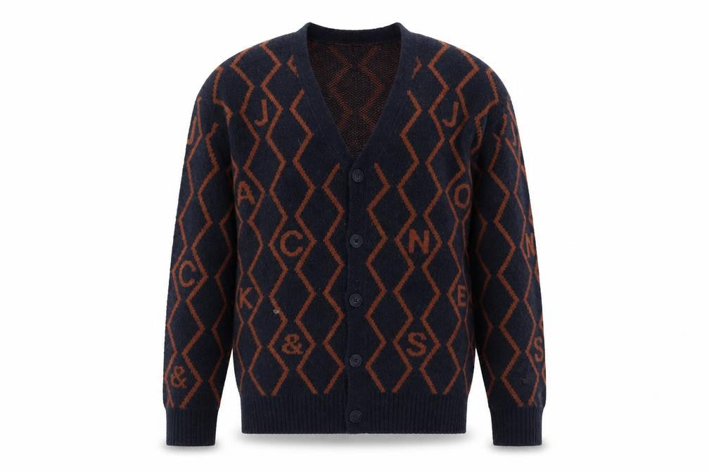 Jack & Jones Men's Blue Geometric Knit Cardigan M