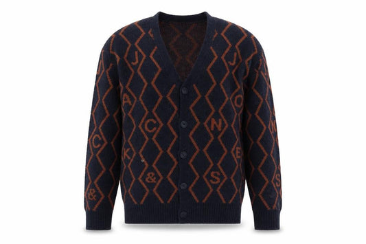 Jack & Jones Men's Blue Geometric Knit Cardigan M