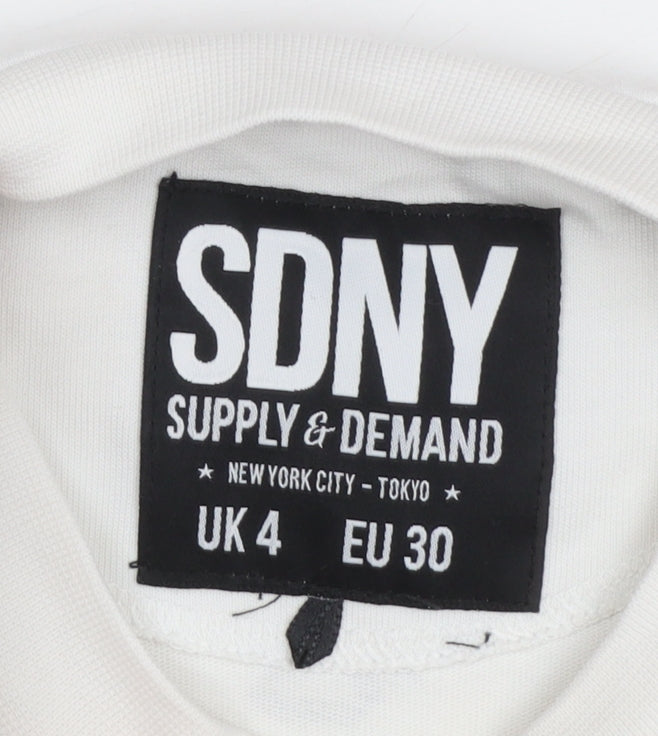 Supply & Demand Women's Cropped Colourblock T-Shirt UK 4 White Pink