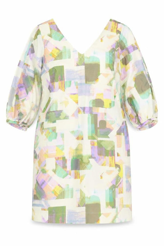 Next Women’s Multicoloured Shift Dress Size 16 V-Neck Puff Sleeve