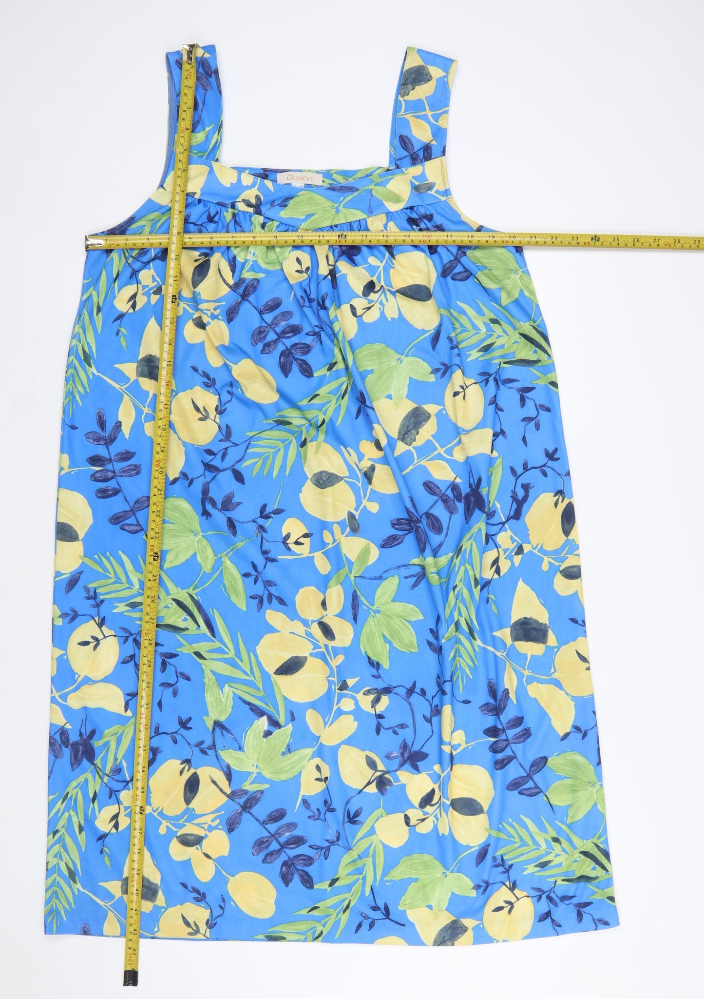 Daxon Women Blue Floral Shift Dress Size 16 Sleeveless Cotton