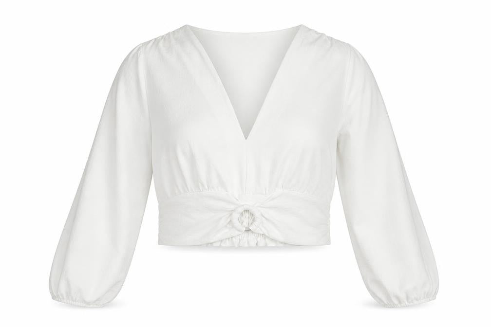 Luna Women's White Wrap Long Sleeve V-Neck Blouse L