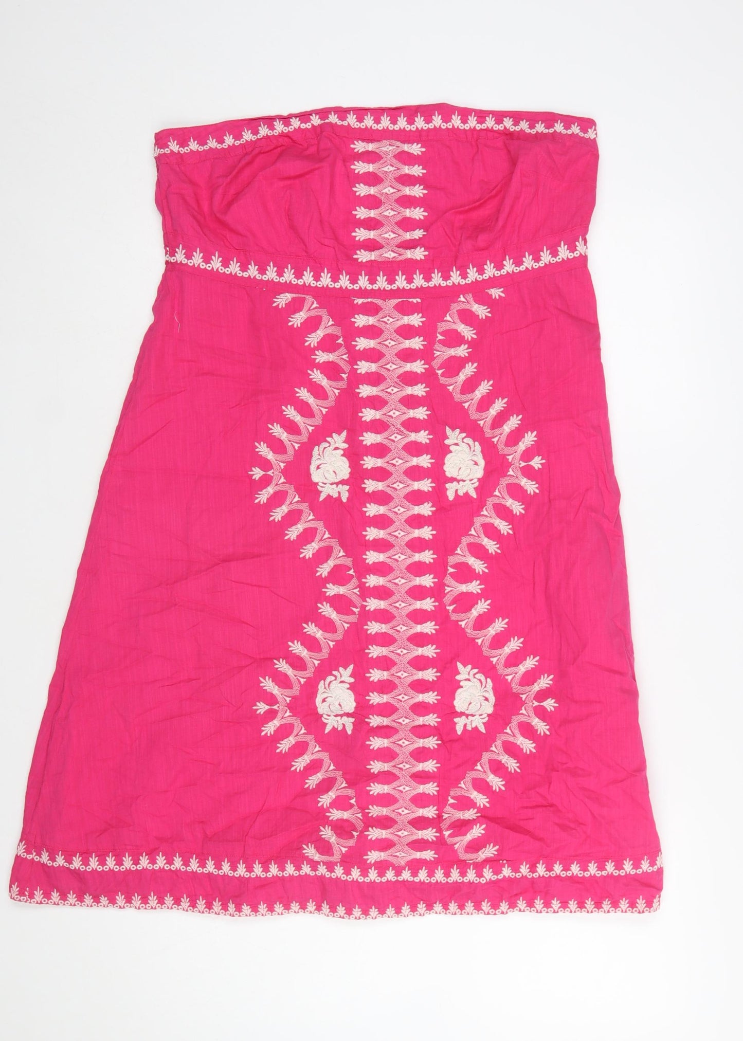 Monsoon Women’s Pink Embroidered Strapless Cotton Dress Size 16