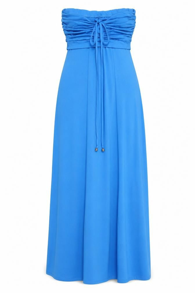 Select Women’s Blue Strapless Midi Dress Size 10 Ruched Tie Front