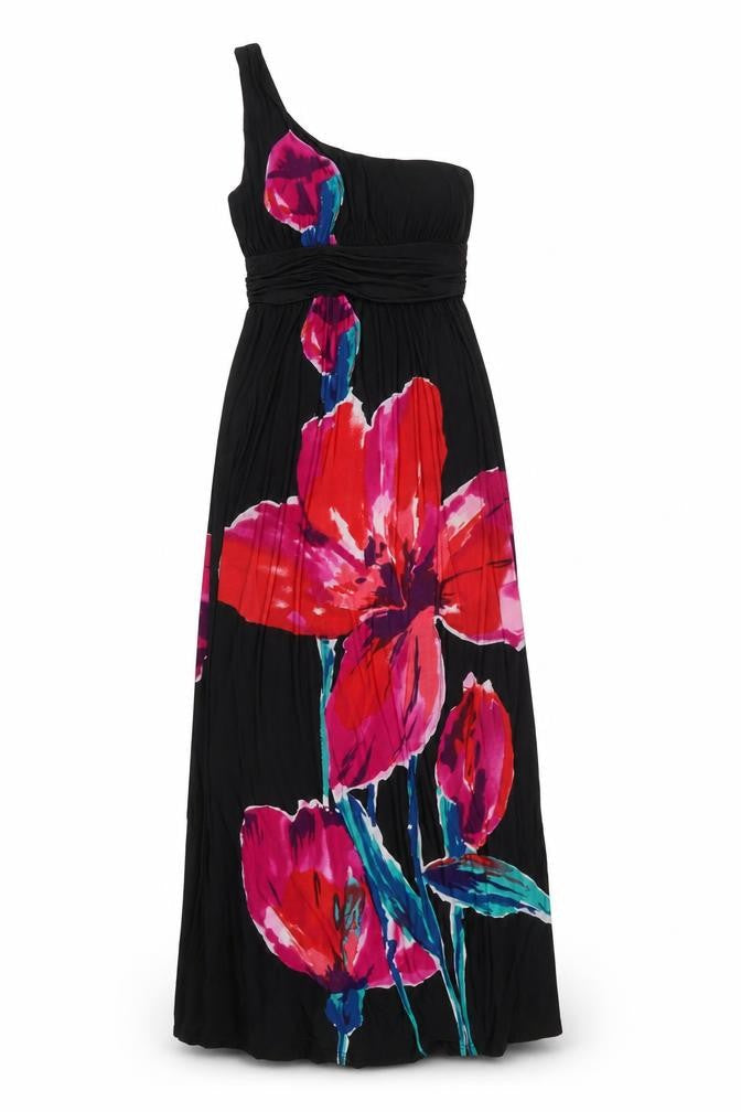 Mizumi Women’s Multicoloured Floral One Shoulder Long Dress M