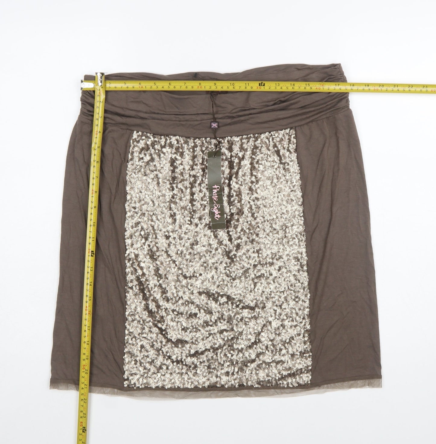 Phase Eight Women Brown Sequin Short Pencil Skirt Size L
