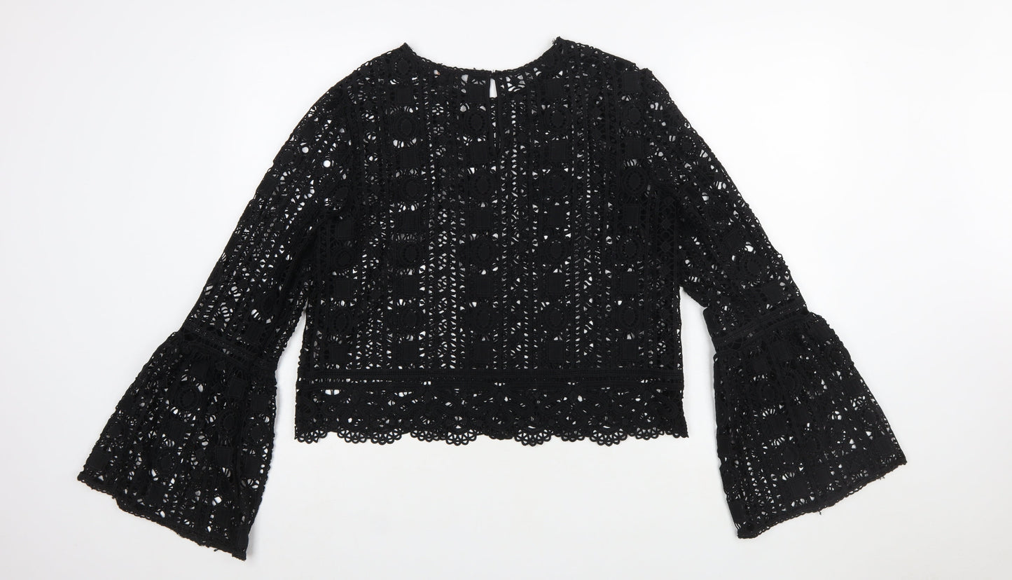 Forever 21 Women Black Lace Long Sleeve Tunic Blouse Size L