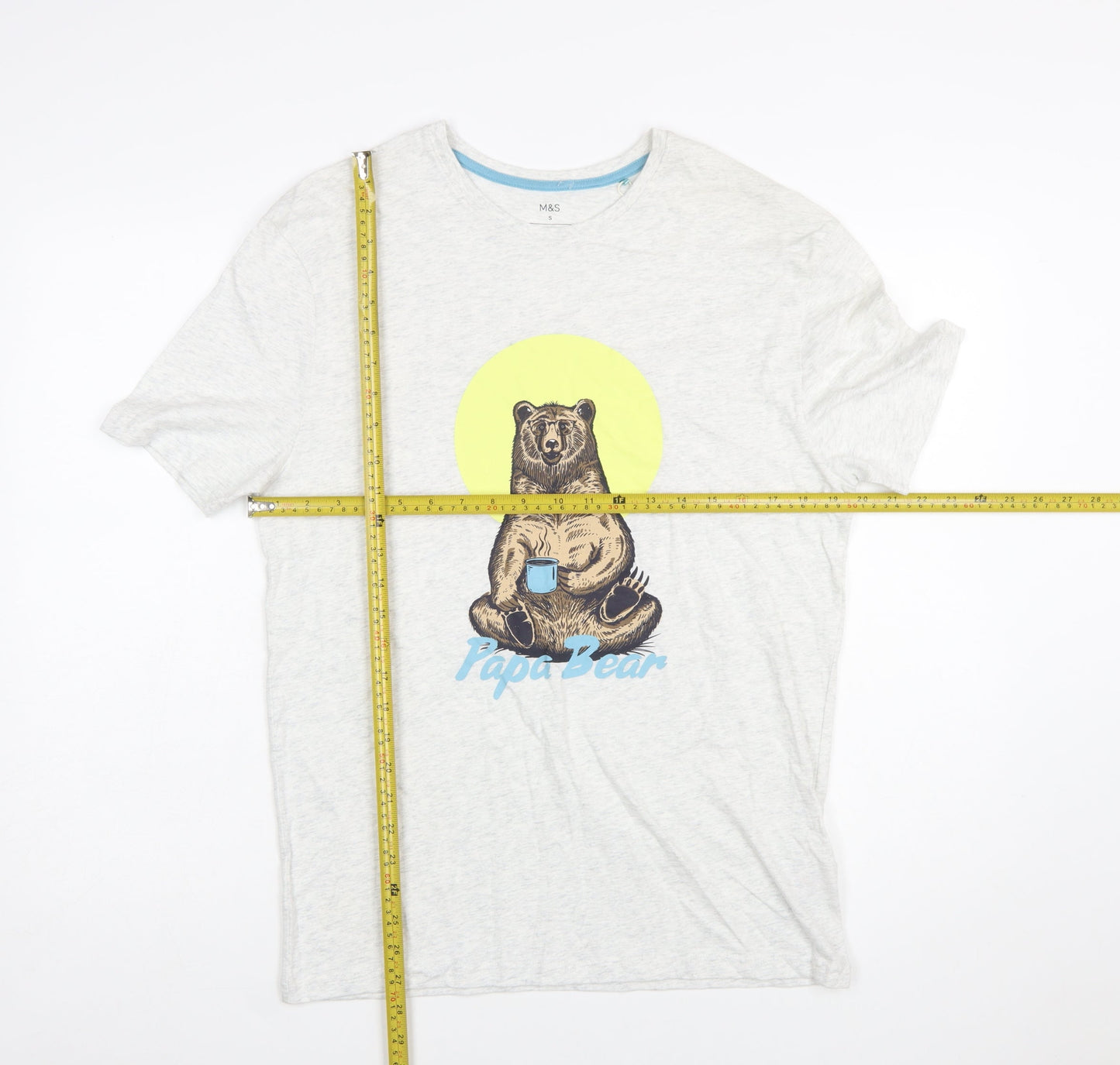 Marks and Spencer Men's Grey Papa Bear Graphic Cotton T-Shirt Small