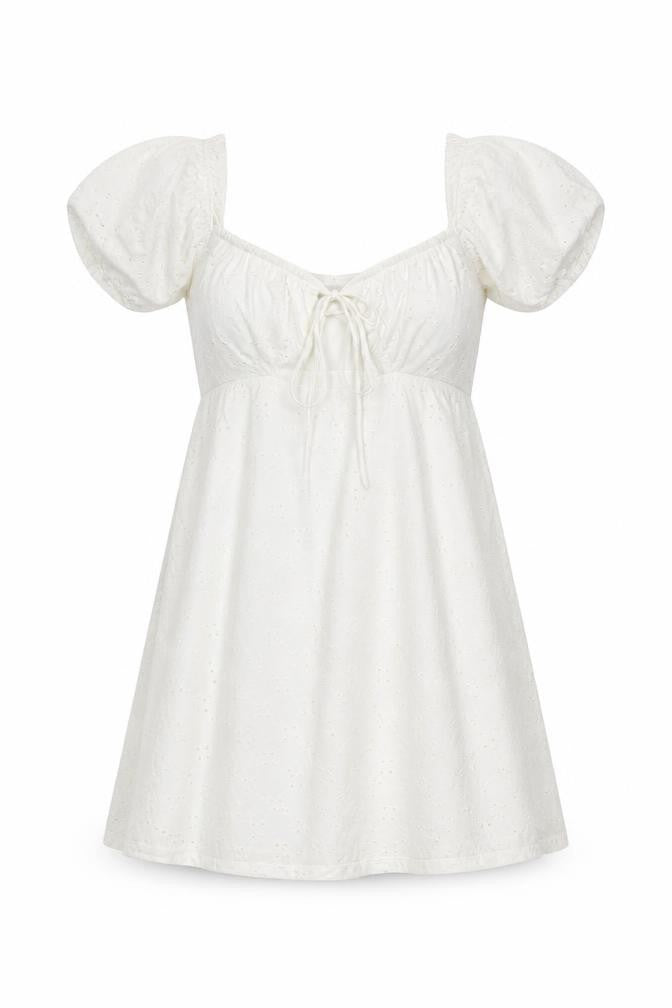 H&M Divided Women’s White Cotton A-Line Puff Sleeve Short Dress Size 8