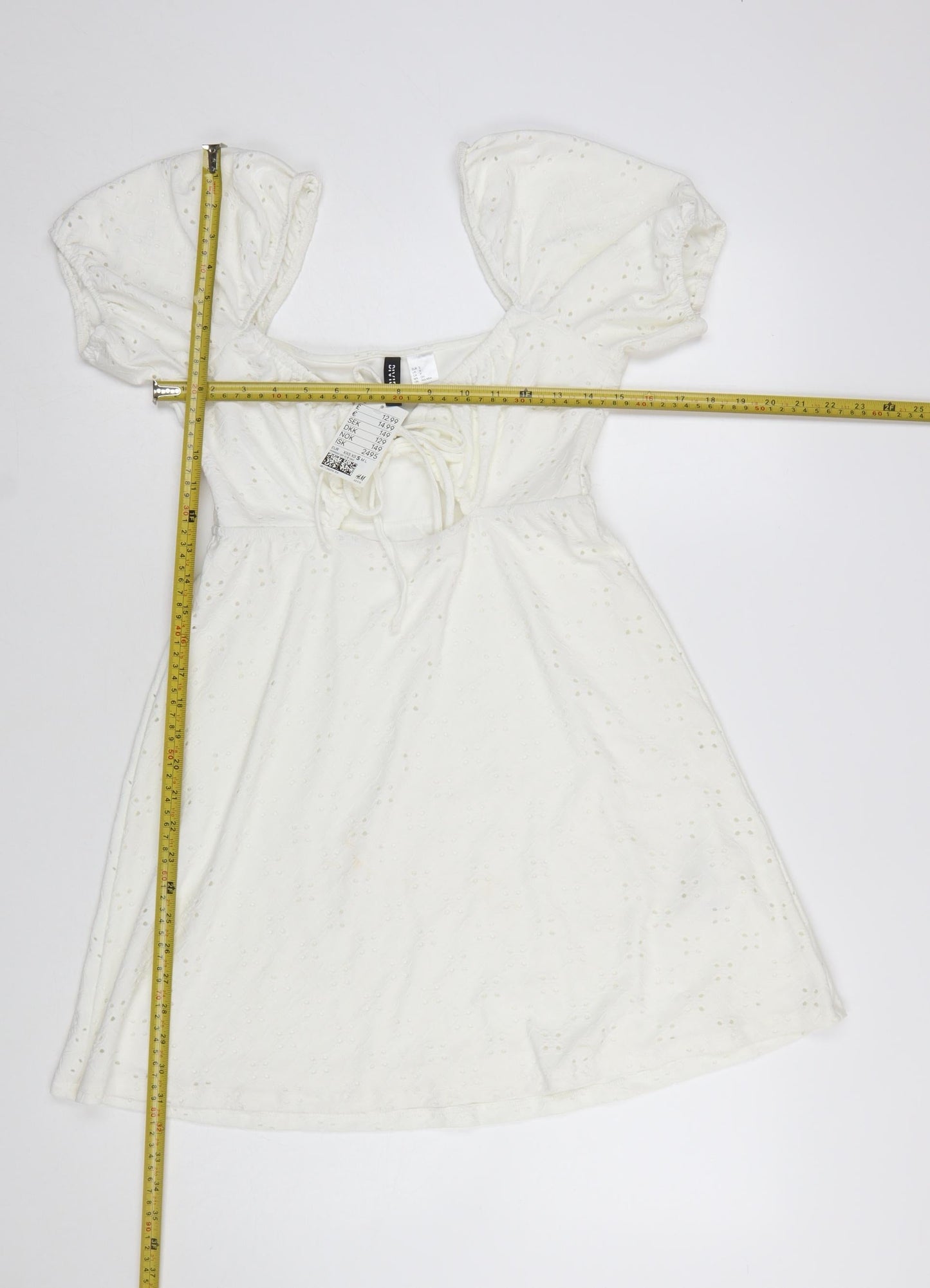 H&M Divided Women’s White Cotton A-Line Puff Sleeve Short Dress Size 8