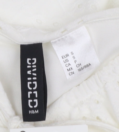 H&M Divided Women’s White Cotton A-Line Puff Sleeve Short Dress Size 8